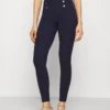 Anna Field Punto Leggings With Button Detail - Legging - Dark Blue